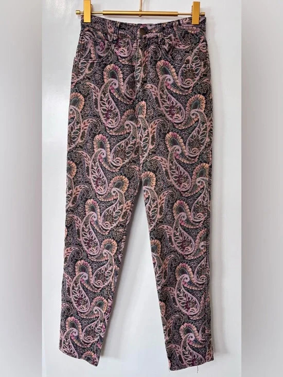 Guess| Vintage 80s Gorgeous Pink & Black Paisley Mom Style Tapestry Jeans Sz 28 - Picture 4 of 6